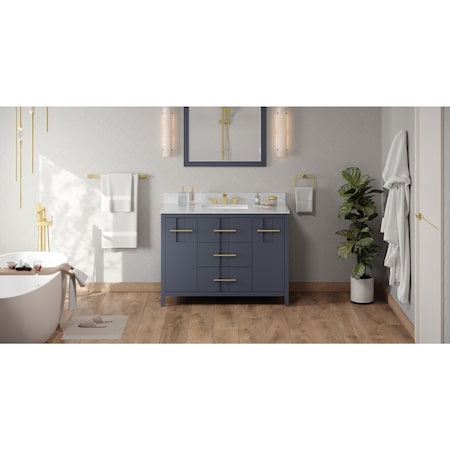 Jeffrey Alexander 48In. Blue Steel Katara Vanity, White Carrara Marble Vanity Top, Undermount Rectangle Bowl VKITKAT48BSWCR